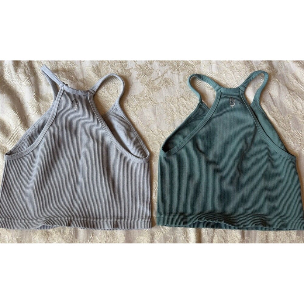 Free People Movement Happiness Runs Ribbed Crop Tank Top Lot of 2 Pilates Med - Picture 5 of 5